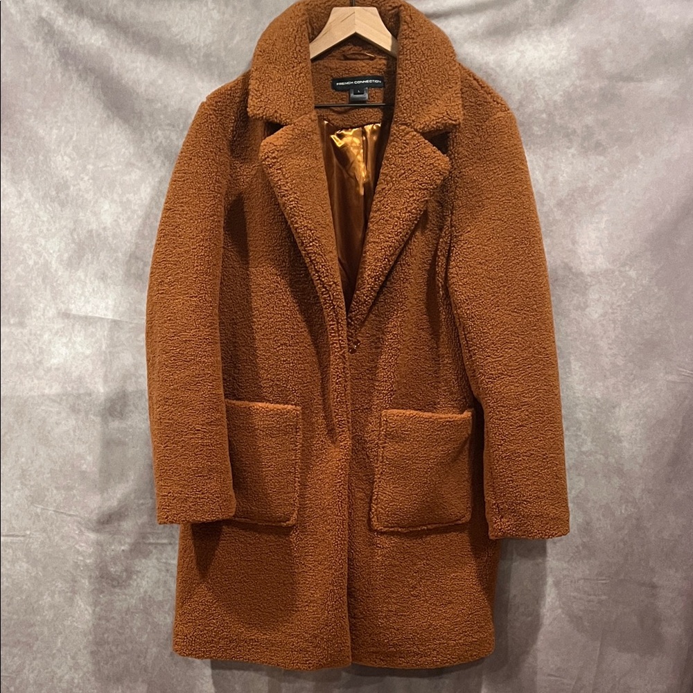 French Connection Camel Color Faux Shearling Teddy Coat size large